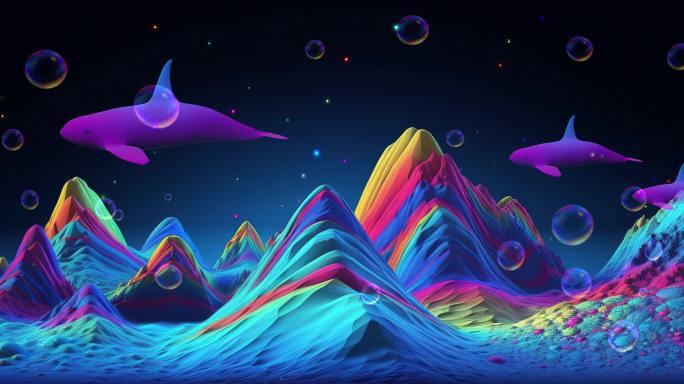 抽象色彩山水海豚