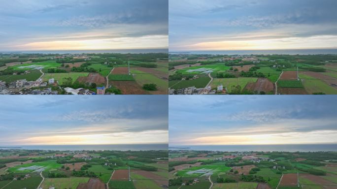 4k航拍湛江遂溪海边小渔村海岸线日落