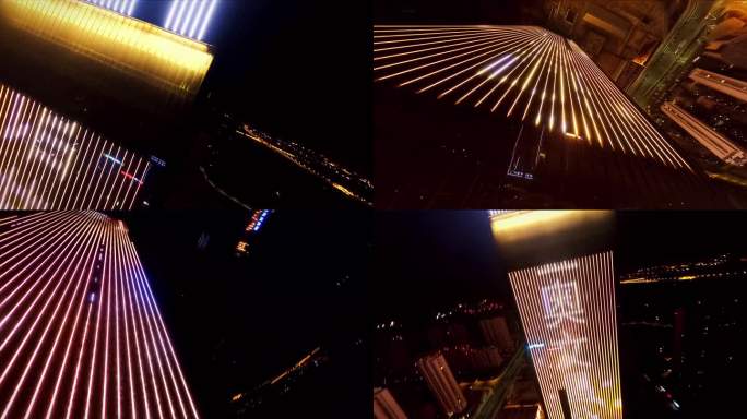 穿越机航拍扬州江都金奥中心大楼灯光夜景