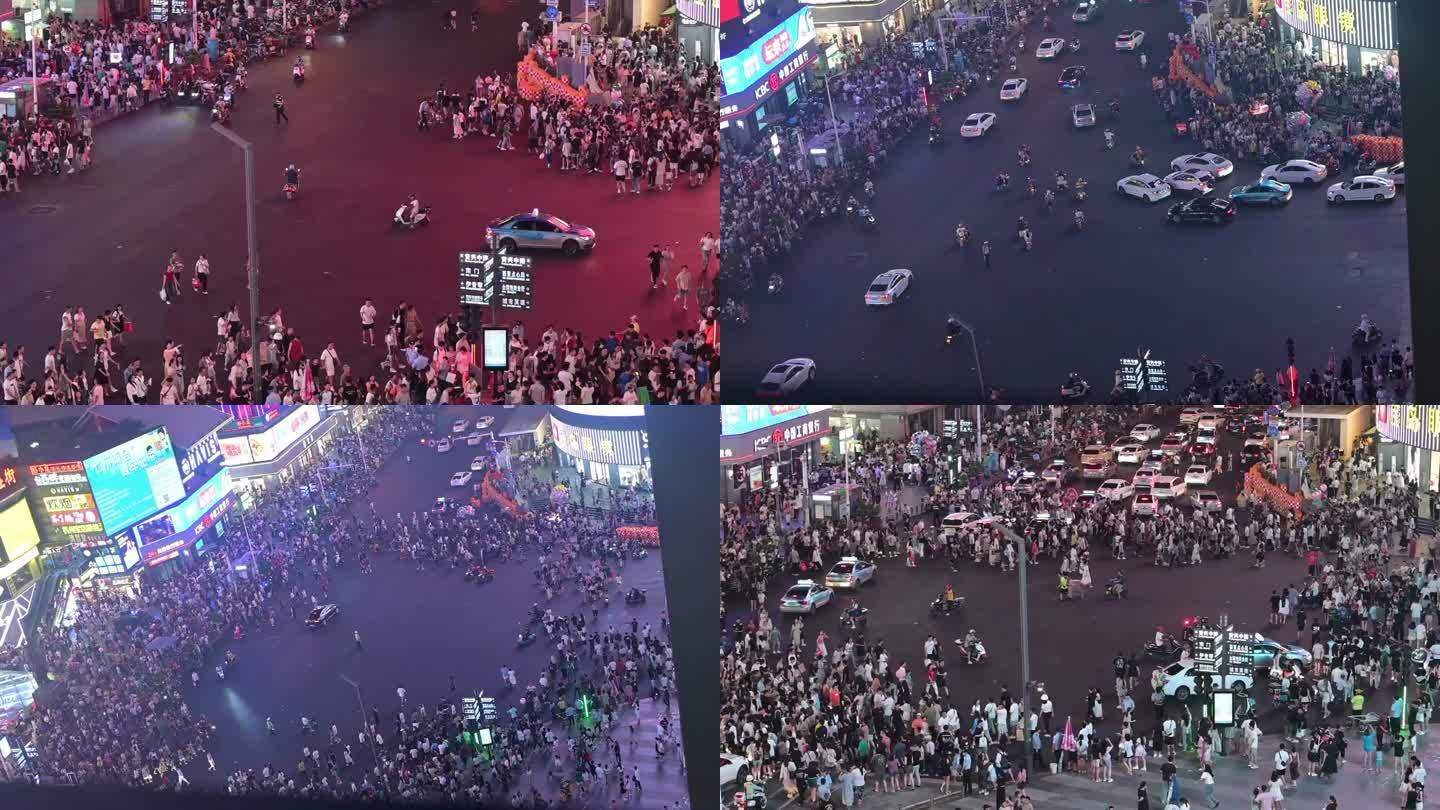 俯拍，最新最全长沙解放西节日爆满人群车辆