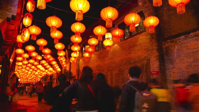 延时拍摄春节期间成都锦里街头夜景