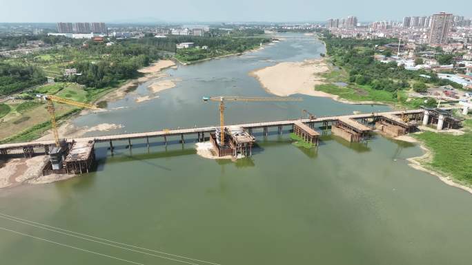 湖北安陆古渡桥工程建设4K航拍