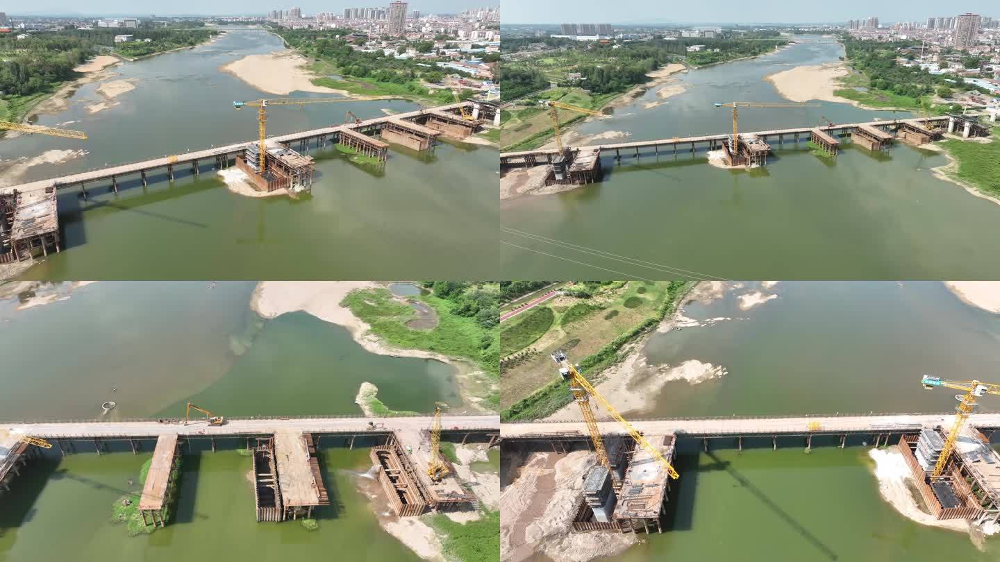 湖北安陆古渡桥工程建设4K航拍