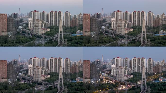 北京城市轻轨和国贸建筑群车水马龙延时摄影