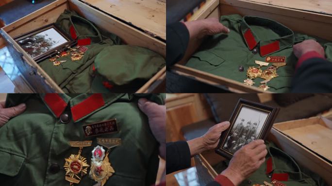 收藏箱子里牺牲的战友老照片老军装荣誉勋章