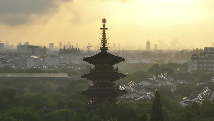 日出寒山寺和园区对比4k