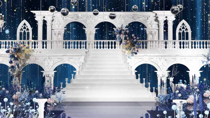 浪漫蓝色简欧城堡楼梯婚礼背景