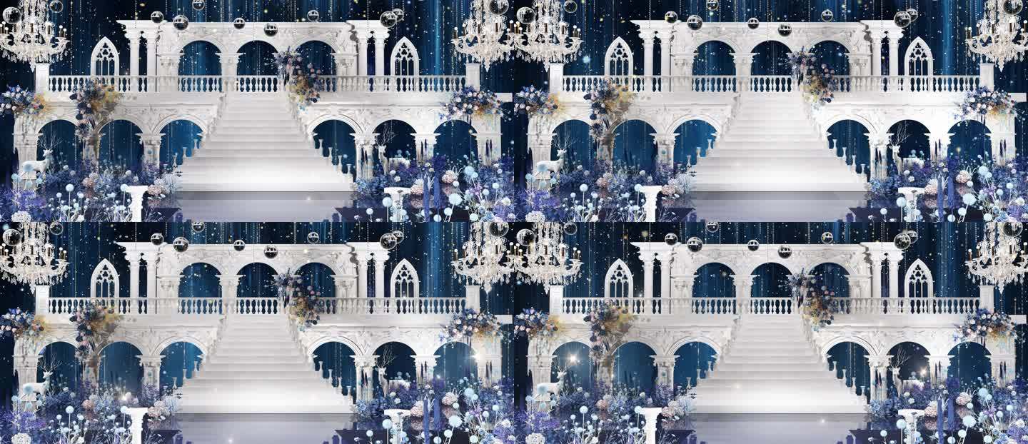 浪漫蓝色简欧城堡楼梯婚礼背景