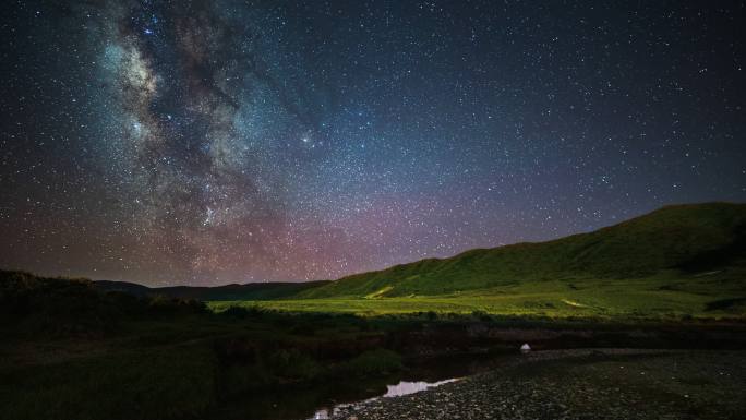 川西草原星空银河延时风景