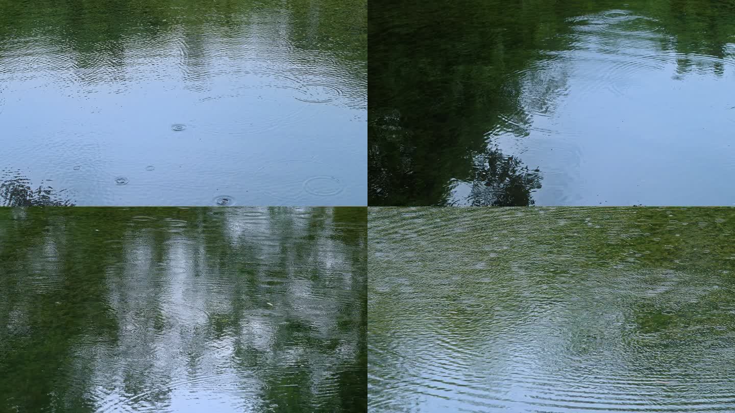 池塘水滴雨滴涟漪