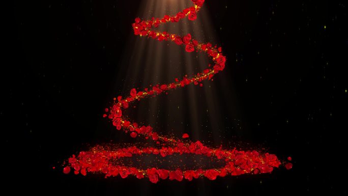 4K红色花瓣旋转落下光束背景-无缝循环
