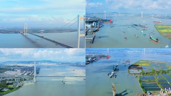 4k航拍 广州南沙大桥码头港口