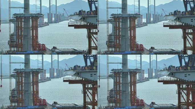 4k航拍珠海黄茅海跨海大桥钢箱梁吊装