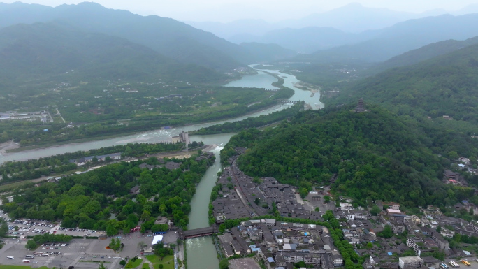 四川都江堰水利工程航拍