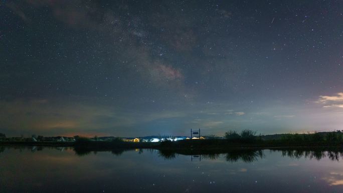 银河 水面 星空 湖面 湖边 露营地延时