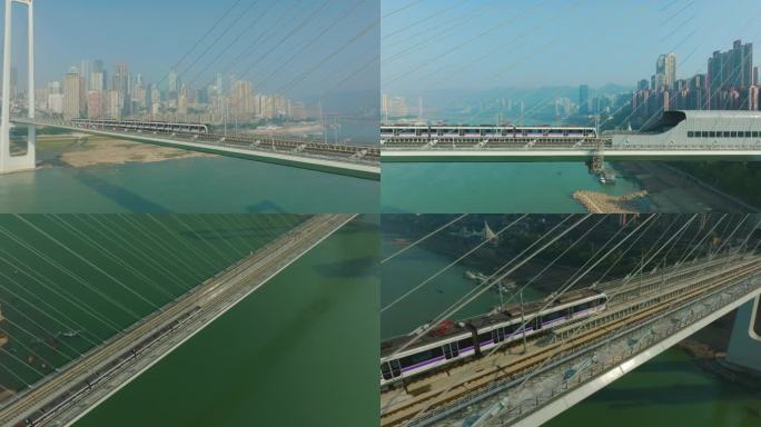重庆南纪门大桥航拍，轻轨开过大桥
