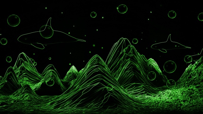 绿色山体线条海豚激光图案