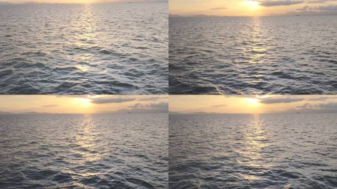 4k海面金色夕阳升格光线地平线海平面航拍