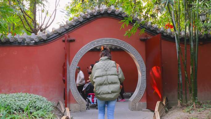 中国风红墙公园延时