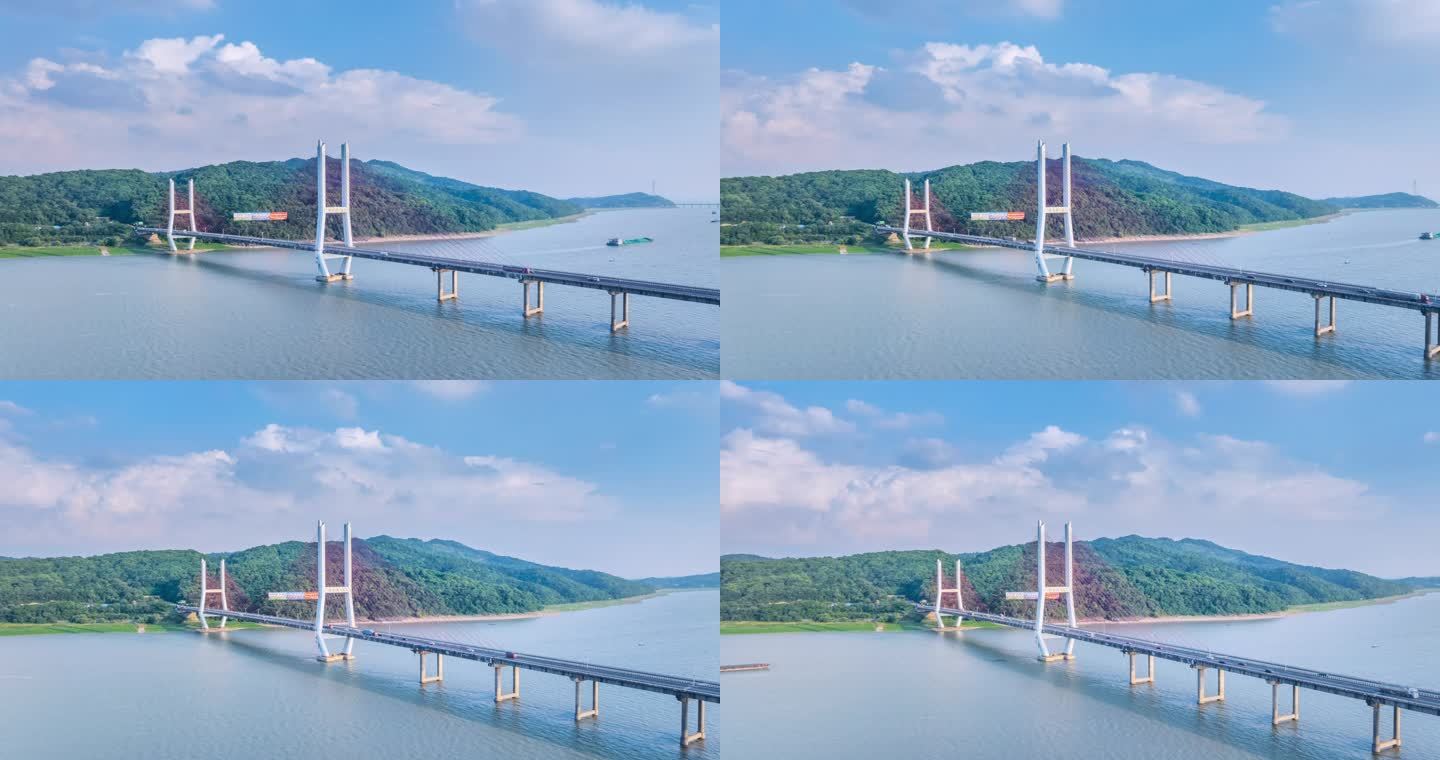 鄱阳湖大桥环绕航拍延时