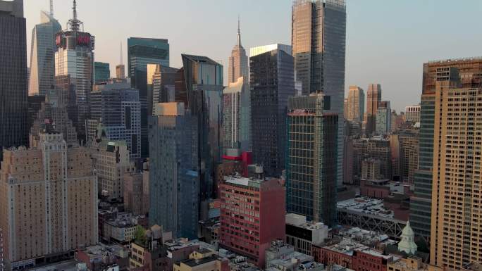 航拍曼哈顿纽约时报大厦摩天大楼日出天际线