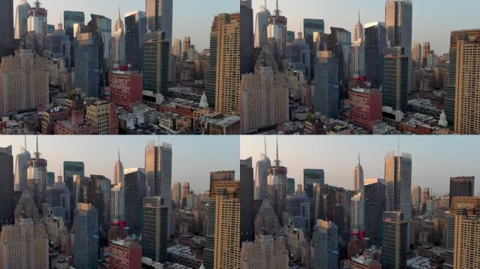 航拍曼哈顿纽约时报大厦摩天大楼日出天际线