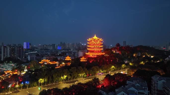 航拍湖北武汉黄鹤楼（夜景）