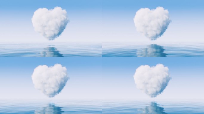 水面上心形的云朵3D渲染