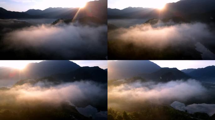 4K航拍广州从化云海晨雾日出森林