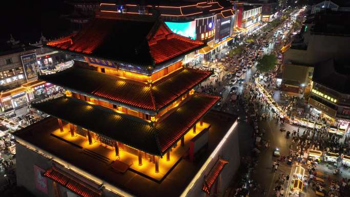 开封 城墙 夜景 航拍 河南 钟鼓楼