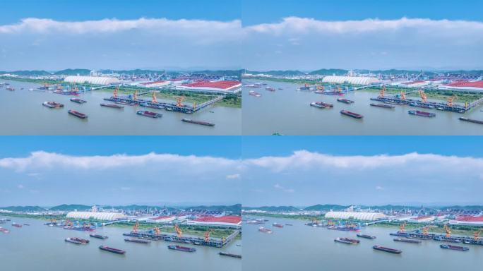 湖口长江岸线工业码头环绕航拍延时