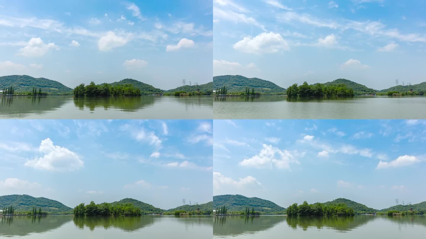 杭州湘湖风景区蓝天白云湖水延时摄影素材