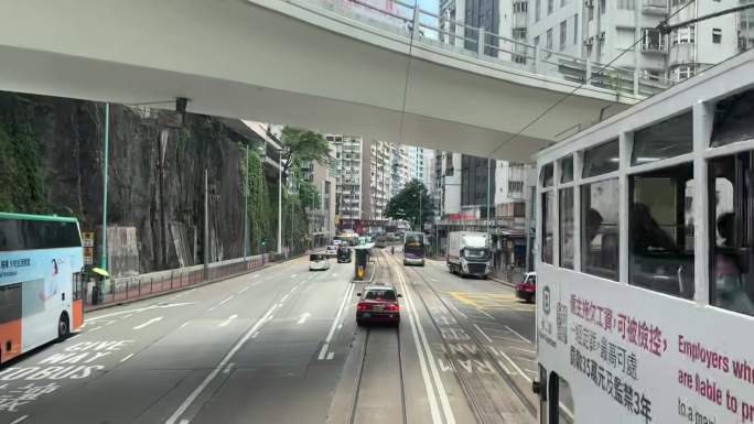香港城市街景港式复古气息高楼林立车流如织