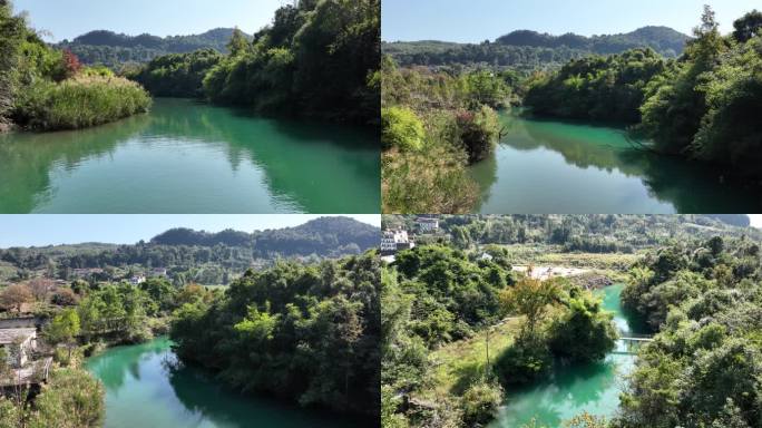 贵州茂兰自然生态湖泊木桥航拍4K