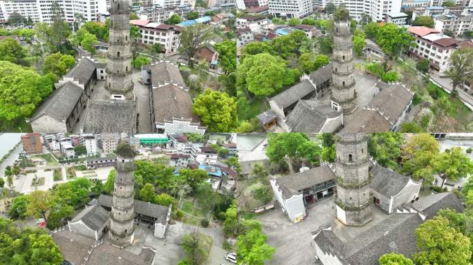 航拍永州市蓝山县蓝山塔山寺8