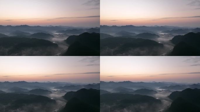 贵州茂兰山脉喀斯特山脉早晨晚霞航拍4K