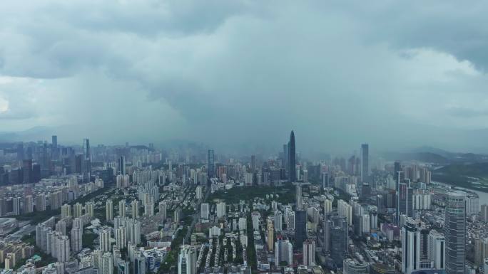 航拍阴雨天的深圳罗湖CBD福田全景宣传片