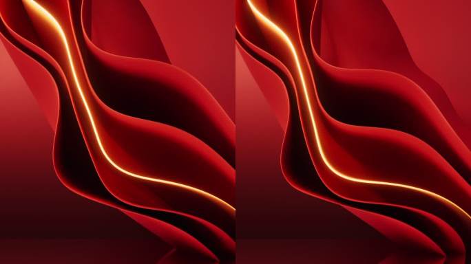流动的红色多层曲面舞台背景3D渲染