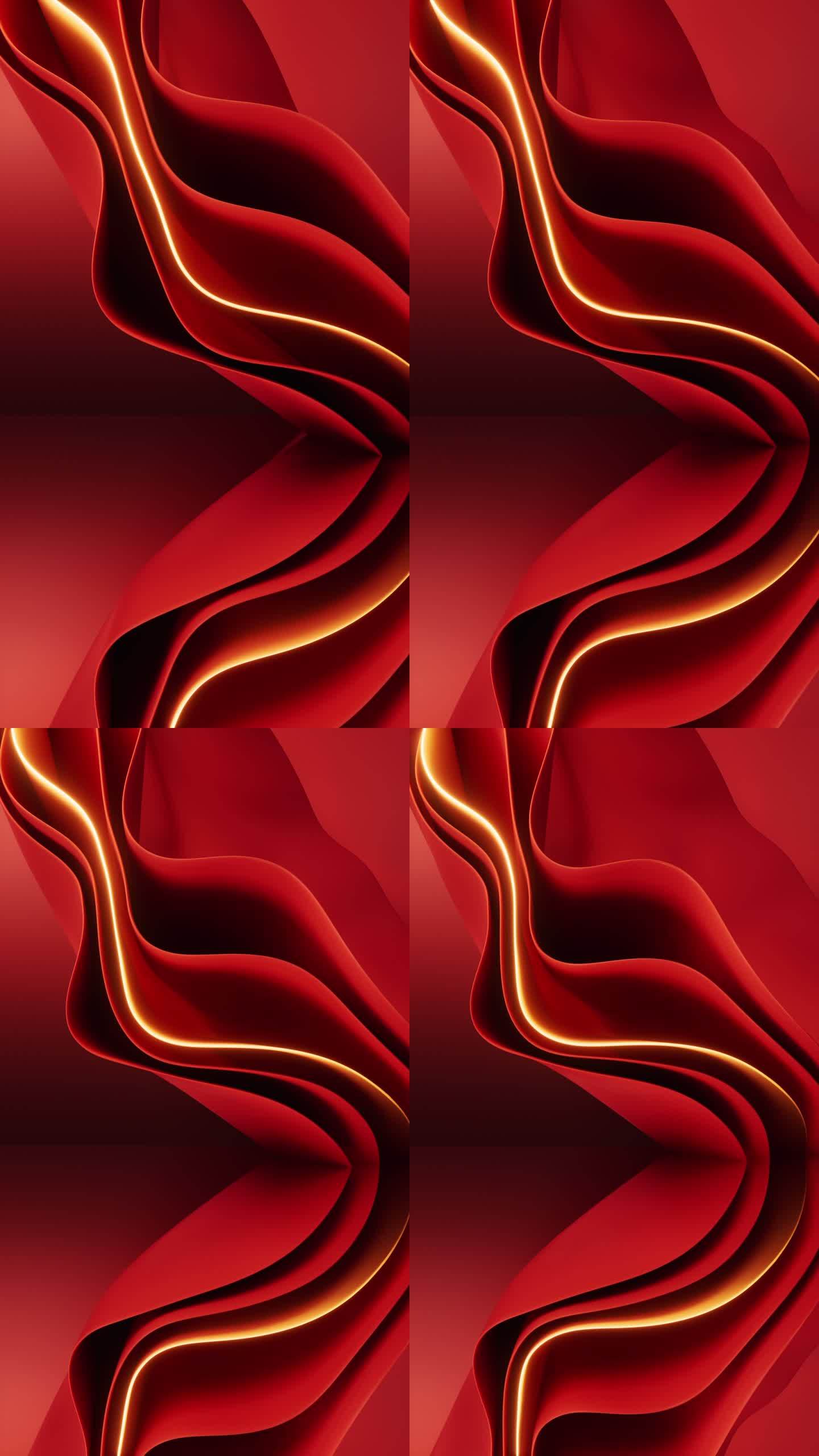 流动的红色多层曲面舞台背景3D渲染