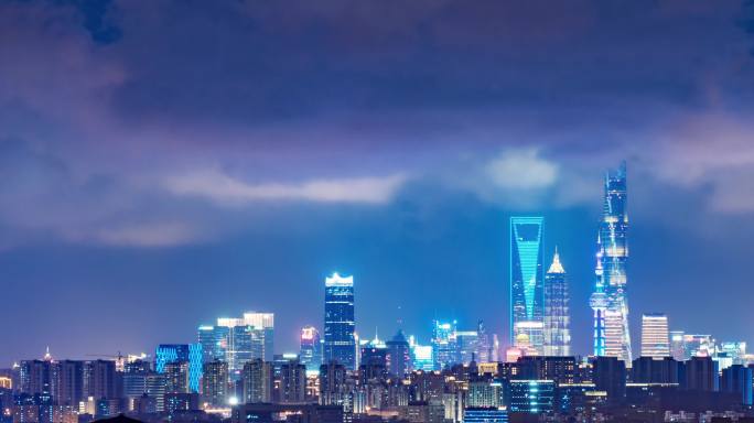 上海城市天际线长焦夜景延时