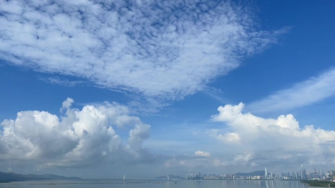 城市海面晴朗天气 蓝天白云天空