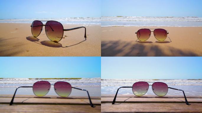 海岸沙滩与太阳眼镜