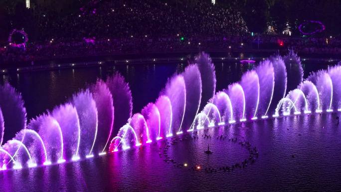 航拍城市夜景音乐水景喷泉主题秀