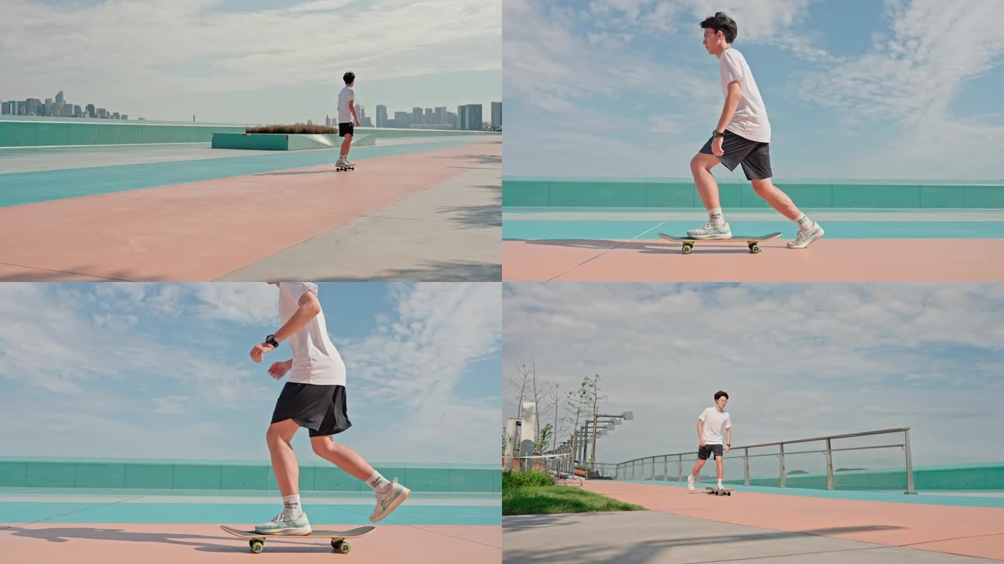 【合集】滑板少年 滑板 城市江边公园滑板