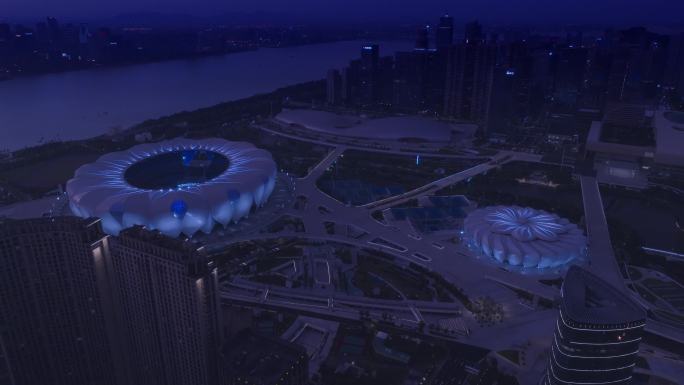 航拍杭州亚运会会馆世纪中心CBD中心合辑