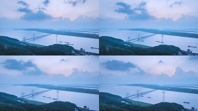 鸟瞰鄱阳湖大桥航拍延时