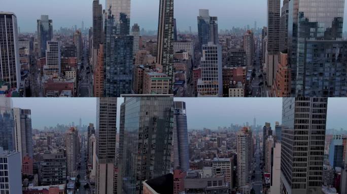 城市航拍纽约曼哈顿上东区摩天大楼汽车街道