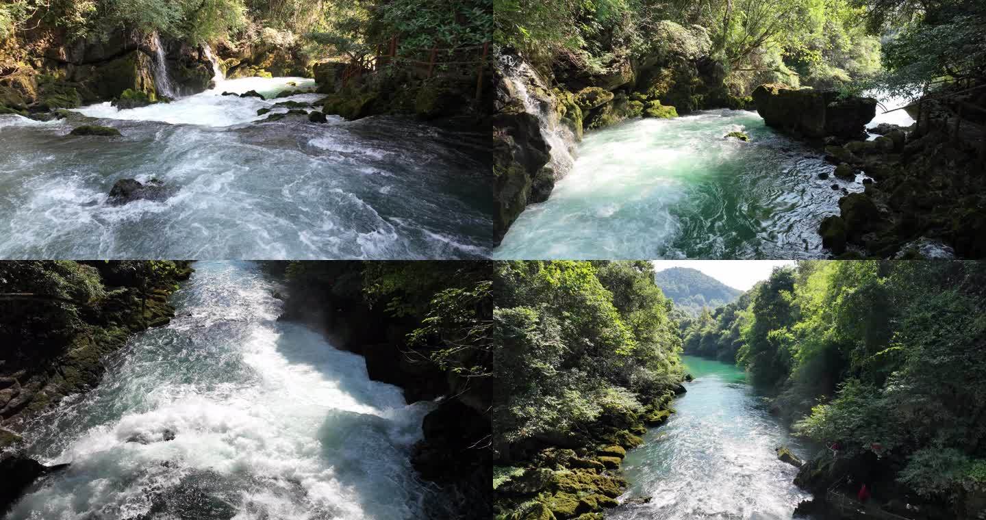贵州茂兰自然生态碧水溪流俯拍航拍4K