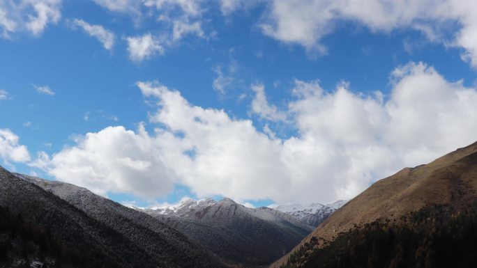 川西高原夹金山宝兴雪山云海蓝天流云延时