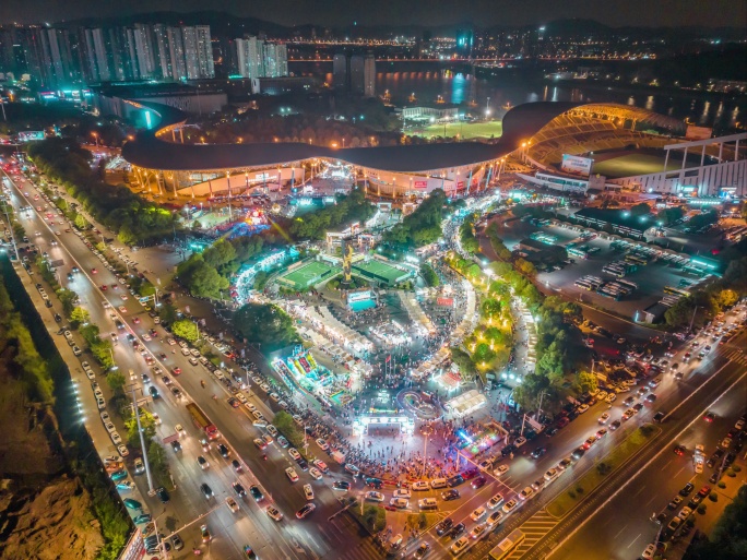 株洲体育中心 厂BA夜景航拍延时